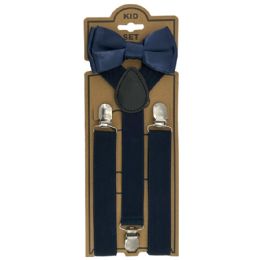 12 Wholesale Adjustable Bowtie Suspender Set for Kids - Elastic Y-Back Design with Strong Metal Clips - Navy Blue