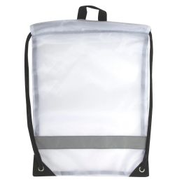 100 Pieces 18 Inch Safety Drawstring Bag With Reflective Strap - White - Draw String & Sling Packs