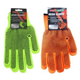 48 pieces Neon Gloves Black Dotted Asst. - Working Gloves