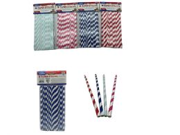 144 Pieces 50-Piece Paper Straws In Striped Green, Blue, Pink, And Red - Straws and Stirrers
