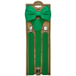 12 Wholesale Adjustable Bowtie Suspender Set - Green