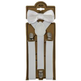12 Wholesale Adjustable Bowtie Suspender Set for Kids - Elastic Y-Back Design with Strong Metal Clips - White