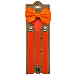 12 Wholesale Adjustable Bowtie Suspender Set for Kids - Orange