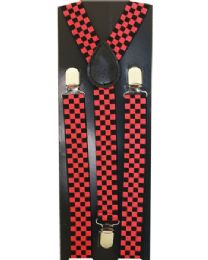 36 Pieces Checkered Red Kid Suspender - Suspenders