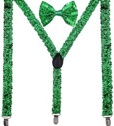 36 pieces Green Sequin AB Suspenders Set - Suspenders