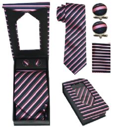 36 of Black and Pink Striped Necktie Set
