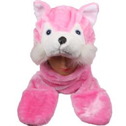 36 of Plush Pink Cat Beanie Hat & Paws Mittens