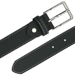 12 Wholesale Black Belts White Stitched Leather for Kids Mixed sizes