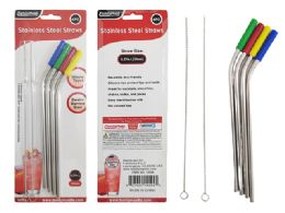 144 Pieces 6-Piece Stainless Steel Straw Set With Silicone And Brush In Silver - Straws and Stirrers