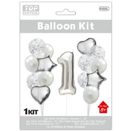 24 Pieces 15pc No.1 Silver Set - Balloons & Balloon Holder