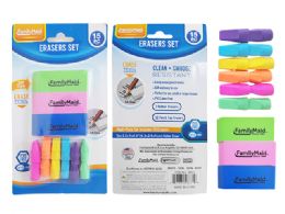 48 Pieces 15-Piece Erasers Set In Blue, Green, And Pink - Erasers