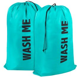 50 Pieces "wash Me" Graphic Drawstring Laundry Bag 2-Pack - Turquoise - Laundry Baskets & Hampers