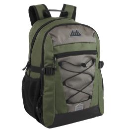 24 Pieces 19 Inch Bungee Jacquard Cord Backpack With Padded Laptop Section - Green - Backpacks 18" or Larger