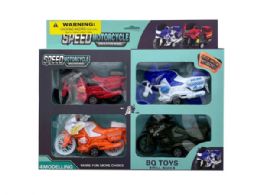 12 of 4 Pack Pull Back Toy Motorcycle Racer Set