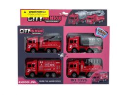 12 of 4 Pack Pull Back Fire And Rescue Toy Truck Set