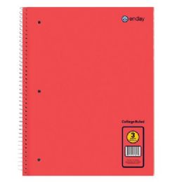 36 pieces Spiral Notebook 3-Subject C/r 120 Ct., Red - Notebooks