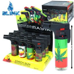 144 pieces Blink 4.5in Torch Lighter Theme Rasta - Lighters