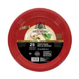 24 pieces Ideal Dining Plastic Bowl 12oz Red 25CT - Plastic Bowls and Plates
