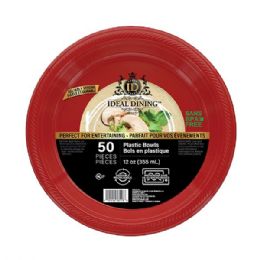 12 of Ideal Dining Plastic Bowl 12oz Red 50CT