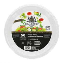 12 pieces Ideal Dining Plastic Plate 10in White 50CT - Plastic Bowls and Plates