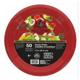 12 pieces Ideal Dining Plastic Plate 10in Red 50CT - Plastic Bowls and Plates