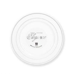 12 pieces Elegance Plate 6.25in White + 2 Lines Stamp Silver - Plastic Dinnerware