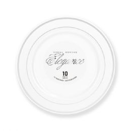 12 pieces Elegance Plate 7.5in White + 2 Lines Stamp Silver - Plastic Dinnerware