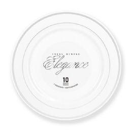 12 pieces Elegance Plate 9in White + 2 Lines Stamp Silver - Plastic Dinnerware