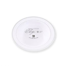 12 pieces Elegance Bowl 5oz White + 2 Line Stamp Silver - Plastic Dinnerware