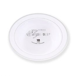 12 pieces Elegance Bowl 12oz White + 2 Line Stamp Silver - Plastic Dinnerware