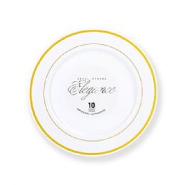 12 pieces Elegance Plate 6.25in White + 2 Lines Stamp Gold - Plastic Dinnerware
