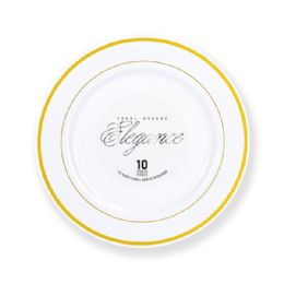 12 pieces Elegance Plate 7.5in White + 2 Line Stamp Gold - Plastic Dinnerware