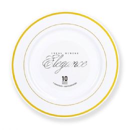 12 pieces Elegance Plate 9in White + 2 Line Stamp Gold - Plastic Dinnerware
