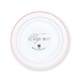 12 pieces Elegance Plate 6.25in White + 2 Lines Stamp Rose Gold - Plastic Dinnerware