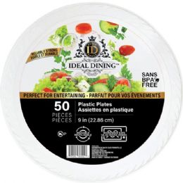 12 pieces Ideal Dining Plastic Plate 9in White 50CT - Plastic Bowls and Plates
