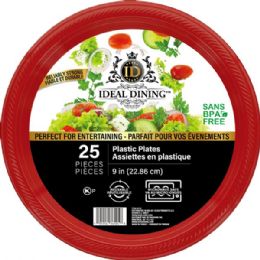 24 pieces Ideal Dining Plastic Plate 9in Red 25CT - Plastic Bowls and Plates