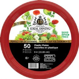 12 pieces Ideal Dining Plastic Plate 9in Red 50CT - Plastic Bowls and Plates