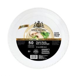 12 pieces Ideal Dining Plastic Bowl 12oz White 50CT - Plastic Bowls and Plates