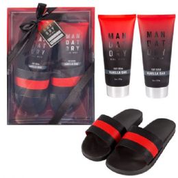 9 Pieces Black/red Mens Slipper Set (box Version W/ Foot Lotion + Foot Scrub) - Men's Slippers