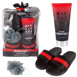 12 Pieces Black/red Mens Slipper Set (bag Version W/ Loofah + All Over Wash) - Men's Slippers