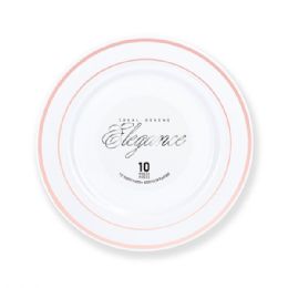 12 pieces Elegance Plate 7.5in White + 2 Line Stamp Rose Gold - Plastic Dinnerware