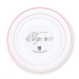 12 pieces Elegance Plate 9in White + 2 Line Stamp Rose Gold - Plastic Dinnerware