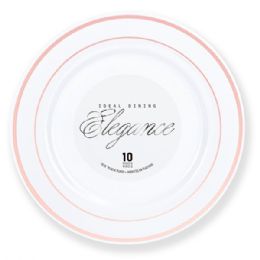 12 pieces Elegance Plate 10.25in White + 2 Line Stamp Rose Gold - Plastic Dinnerware