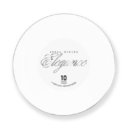 12 pieces Elegance Plate 9in White + Rim Stamp Silver - Plastic Dinnerware