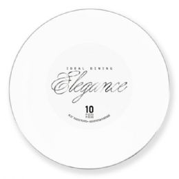 12 pieces Elegance Plate 10.25in White + Rim Stamp Silver - Plastic Dinnerware