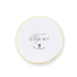 12 pieces Elegance Plate 6.3in White +  Rim Stamp Gold - Plastic Dinnerware