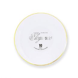 12 pieces Elegance Plate 7.5in White + Rim Stamp Gold - Plastic Dinnerware