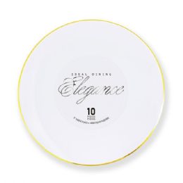 12 pieces Elegance Plate 9in White + Rim Stamp Gold - Plastic Dinnerware