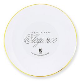 12 pieces Elegance Plate 10.25in White + Rim Stamp Gold - Plastic Dinnerware