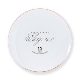 12 pieces Elegance Plate 9in White + Rim Stamp Rose Gold - Plastic Dinnerware